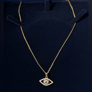 NWOT Cubic Zirconia Evil Eye Pendant Necklace. 14.96”
